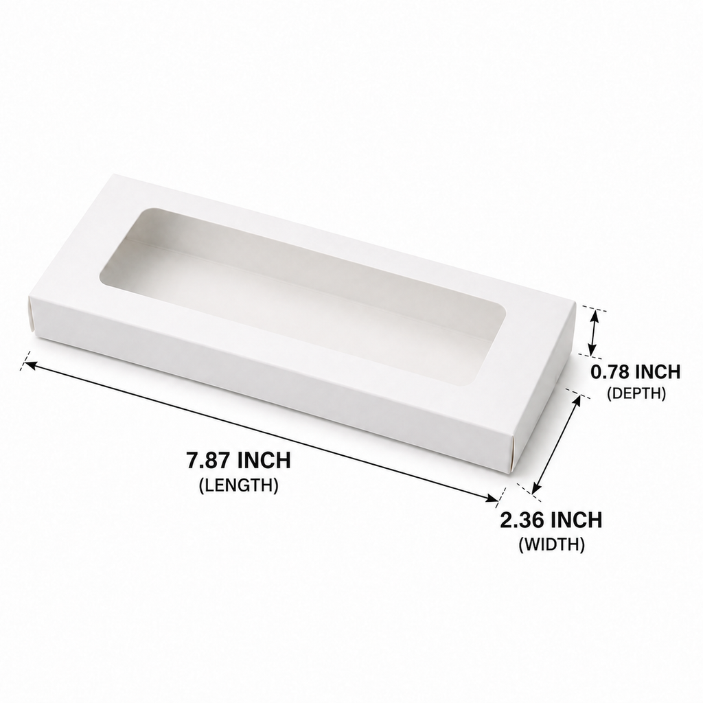 White Paper Packaging Box With Window 2.36×0.78×7.87 inch