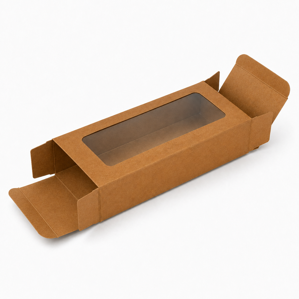 Kraft Brown Paper Packaging Box With Window 3.1x1.75x7 inch
