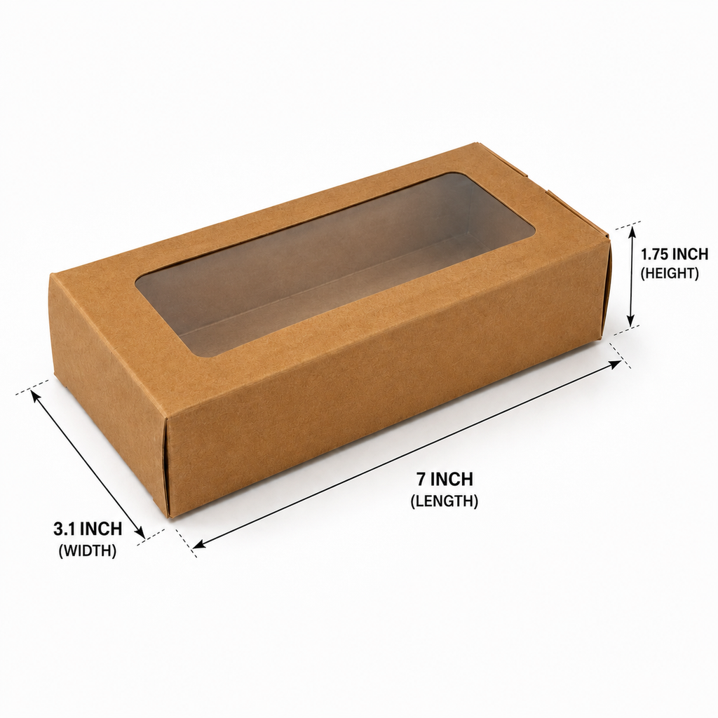 Kraft Brown Paper Packaging Box With Window 3.1x1.75x7 inch