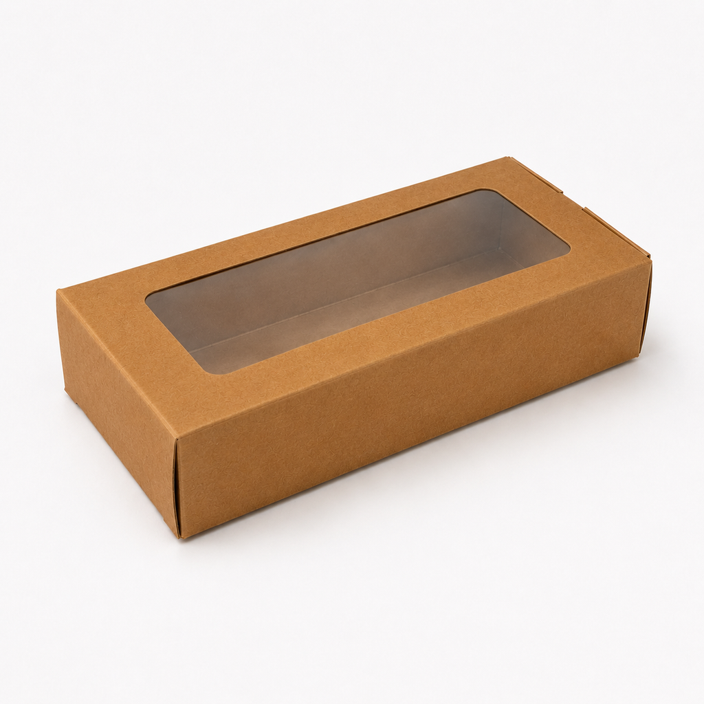 Kraft Brown Paper Packaging Box With Window 3.1x1.75x7 inch