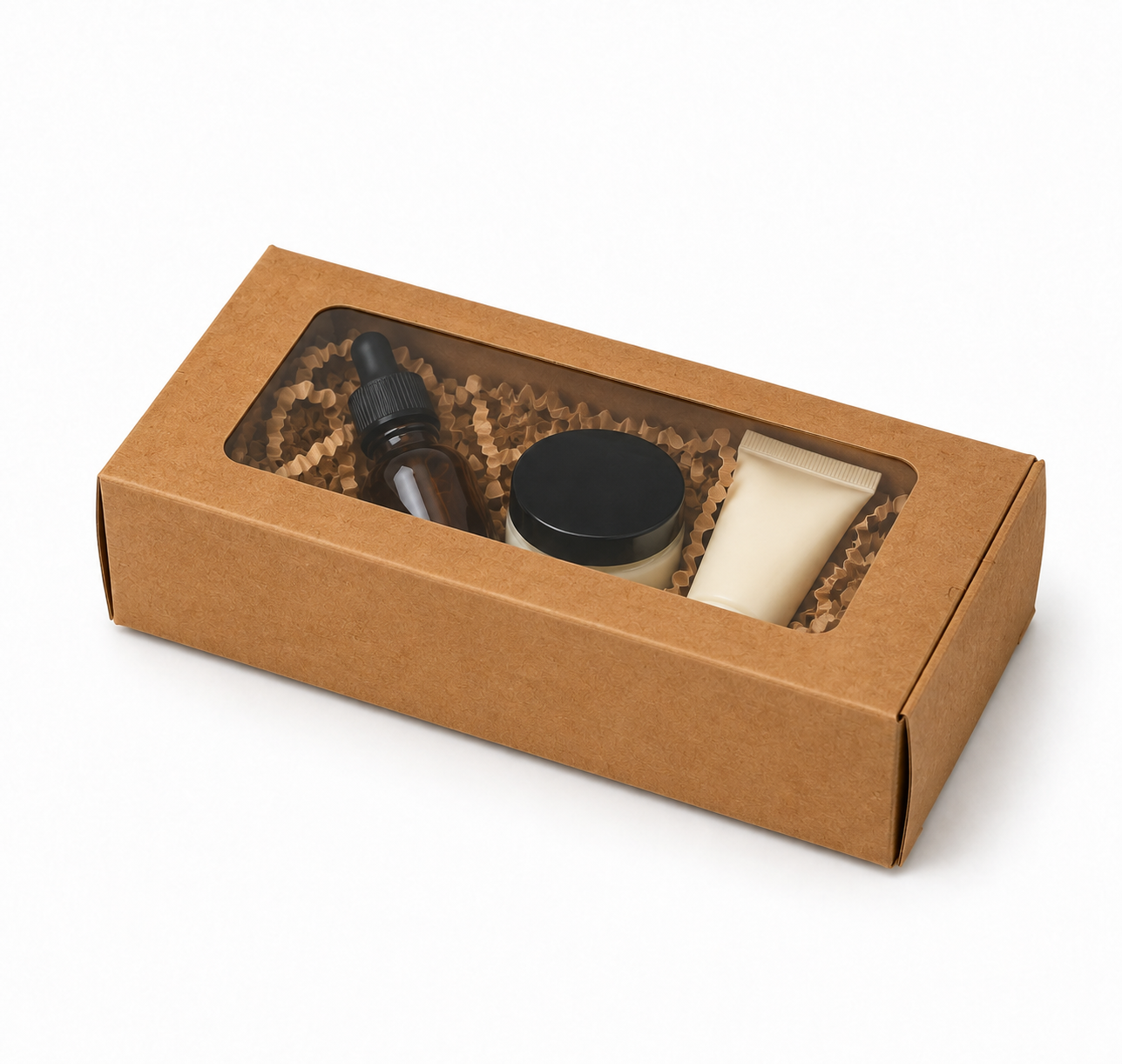 Kraft Brown Paper Packaging Box With Window 3.1x1.75x7 inch