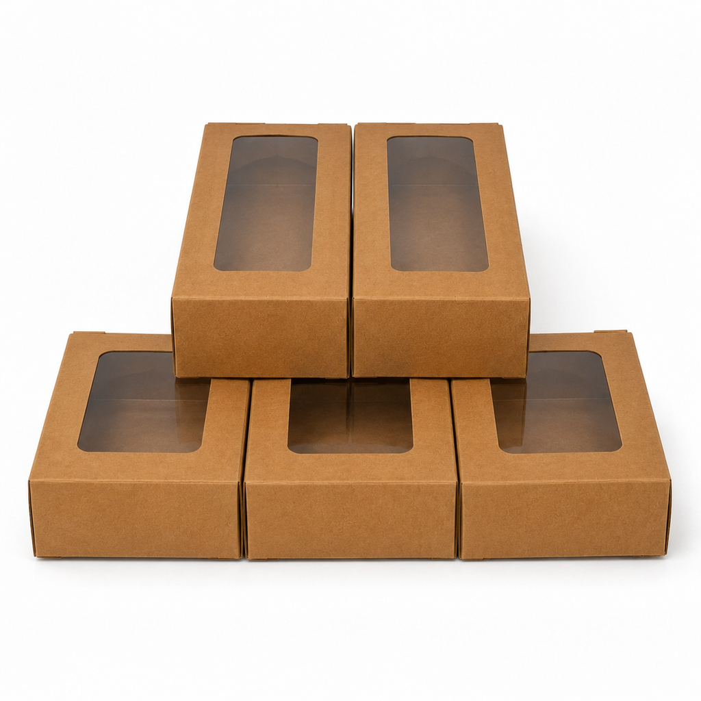 Kraft Brown Paper Packaging Box With Window 3.1x1.75x7 inch